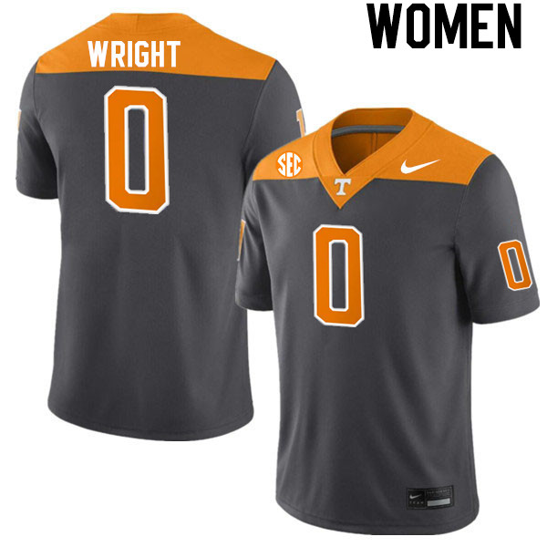 Women #0 William Wright Tennessee Volunteers College Football Jerseys Stitched-Anthracite